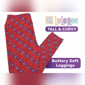 NWT LuLaRoe Tall & Curvy Leggings Red Blue Bold Geometric Medallion Print